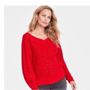 Women's Sequin Red V-Neck Sweater